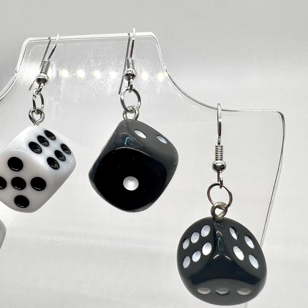 Dice Earrings - Las Vegas Earrings - Dangle Earrings - Retro Toy Earrings - Picture 4 of 10